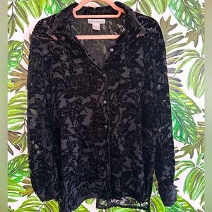 Dressbarn Women's Button Up Floral Velvet Shirt